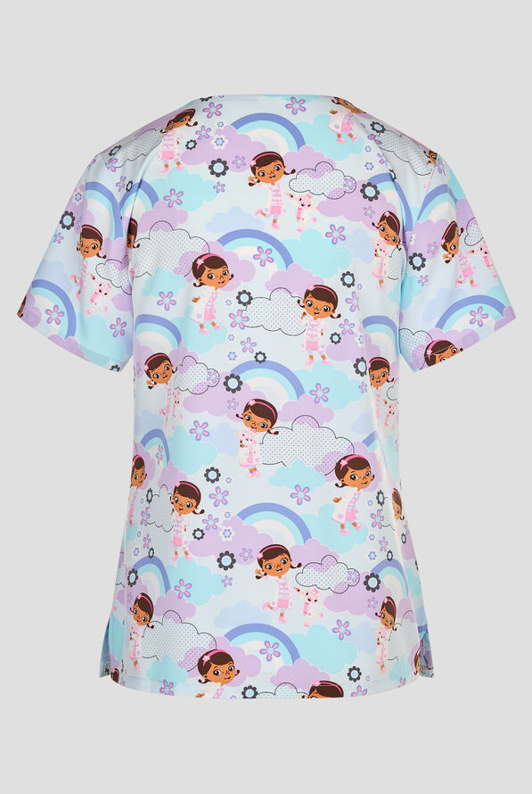 Tooniforms Disney's McStuffins Hugs Are The Best Women's 2-Pocket STRETCH V-Neck Print Scrub Top - null - 2