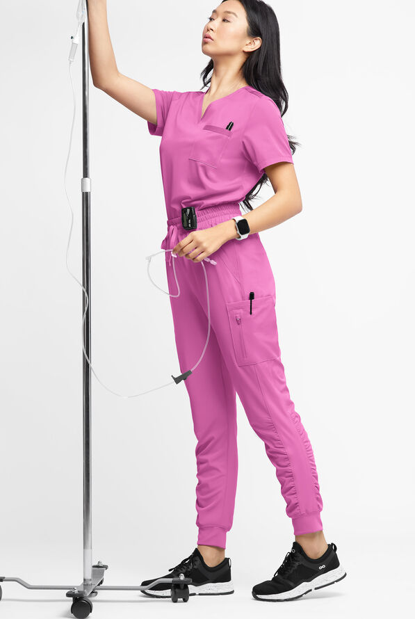 WhisperLite Zora Women's 2-Pocket Stretch V-Neck Tuck-in Scrub Top - Magnesium Pink - 3