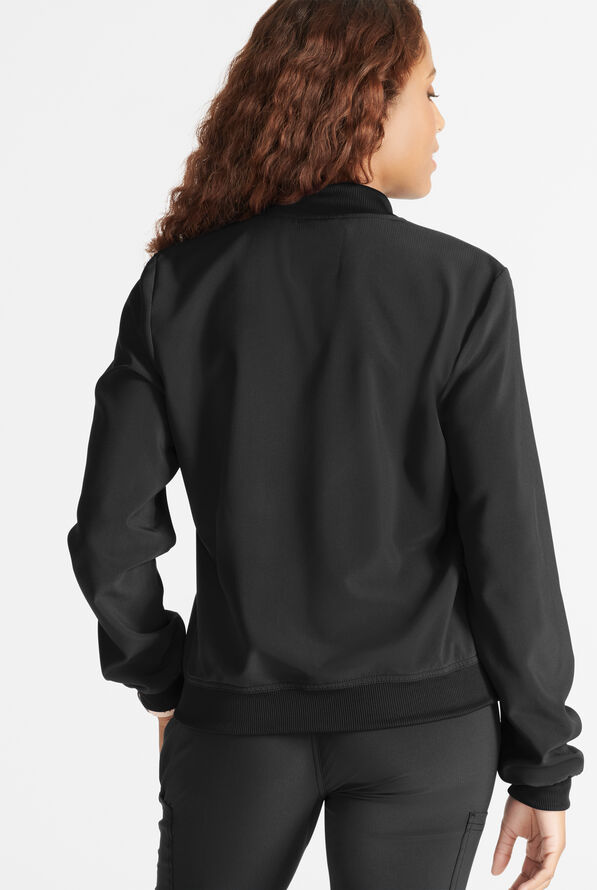Cherokee Collection Women's 2-Pocket STRETCH Rib-Knit Collar Zip Front Scrub Jacket - Black - 4