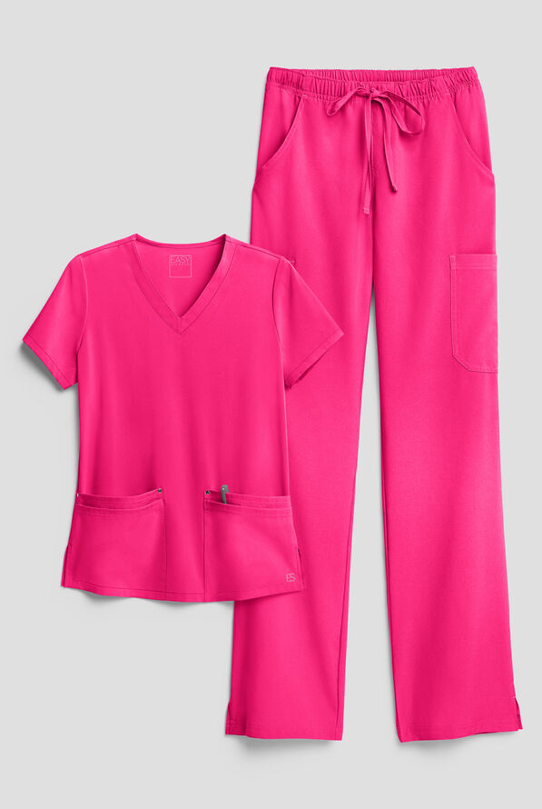 Easy STRETCH Women's 8-Pocket Scrub Set - Petite - Reactive Pink - 1