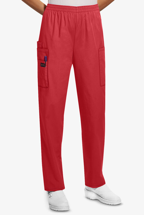 Cherokee Workwear Women's 4-Pocket Elastic Waist Utility Scrub Pants - Petite - Red - 1