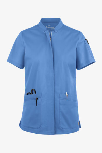 Butter-Soft STRETCH Women's 6-Pocket Collar Neck Zip Front Scrub Top