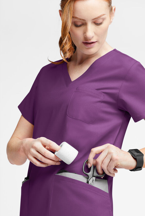 Butter-Soft Originals Women's 7-Pocket Rounded V-Neck Scrub Top - Eggplant/Silver - 4