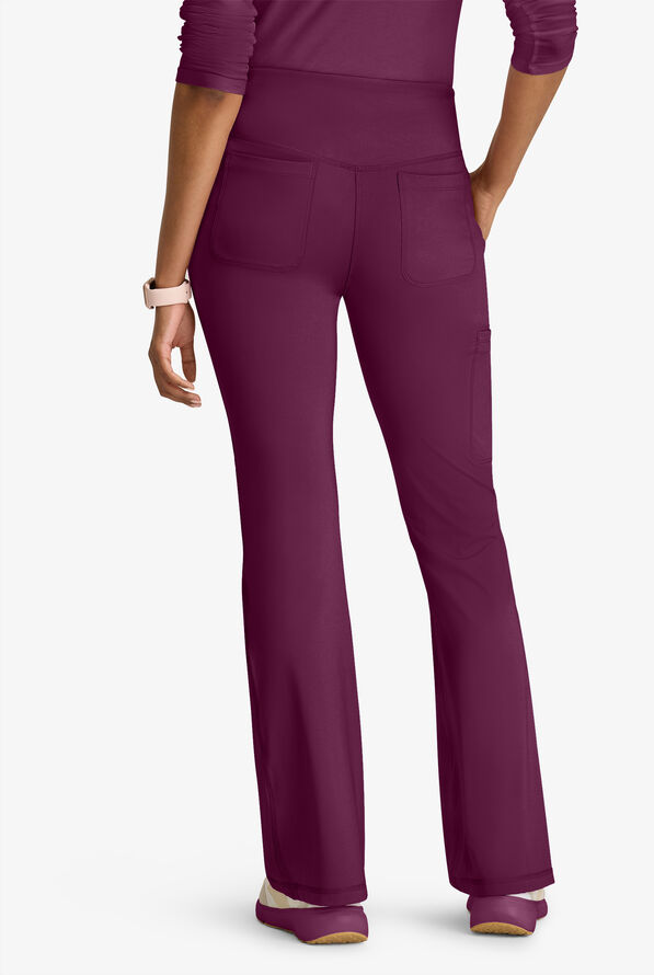 Grey's Anatomy by Barco Knit STRETCH Swift Women's 5-Pocket Fit & Flare Cargo Scrub Pants - Petite - Wine - 4
