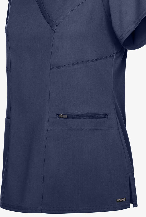 Grey's Anatomy by Barco Spandex STRETCH Kim Women's 3-Pocket Mock Wrap Scrub Top - Indigo - 4