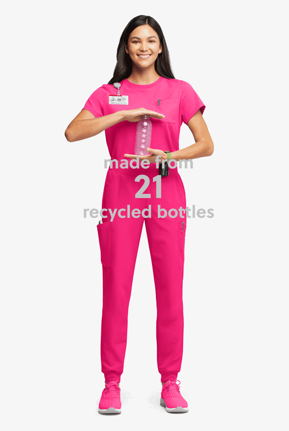 ReSurge Amber Women's Modern 7-Pocket Flat Front Slim Leg Jogger Scrub Pants - Reactive Pink - 5