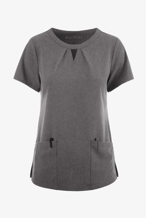 Easy STRETCH Salma Women’s 3-Pocket Keyhole Neck Scrub Top - Graphite Heather - 1