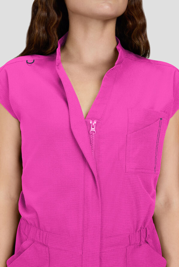 koi Solis Anja Women's 9-Pocket STRETCH Zip Front Dolman Sleeve Scrub Jumpsuit - Hibiscus - 3
