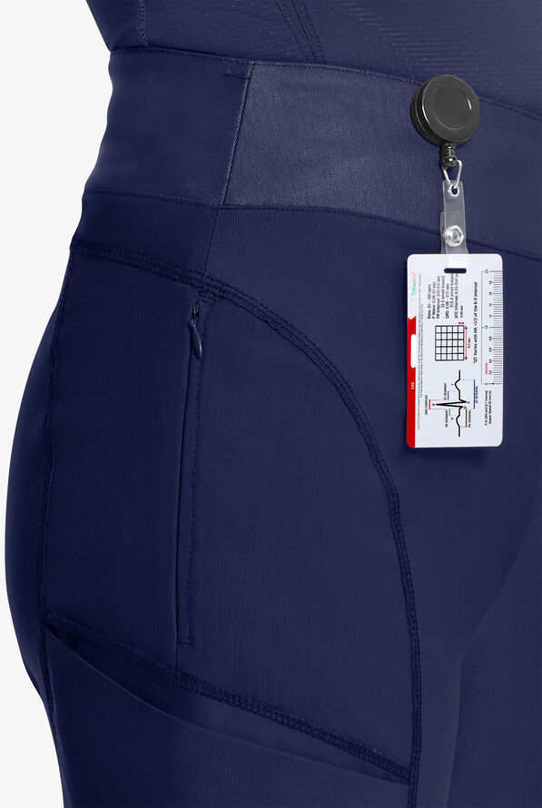 Infinity GNR8 Kinetic Knit Women's 5-Pocket STRETCH Cross-Over Waistband Wide Leg Scrub Pants - Navy - 3