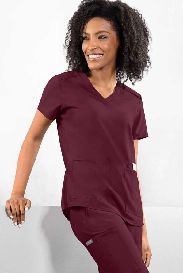 Med Couture Insight Women's 3-Pocket V-Neck Scrub Top - Wine - 2
