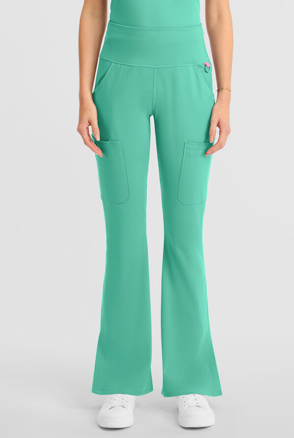 Med Couture Amp Knit Women's 5-Pocket STRETCH High-Rise Yoga Waistband Flare Leg Scrub Pant - Mint Condition - 1