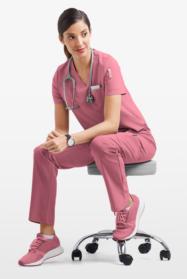 Easy STRETCH Chloe Women's 3-Pocket V-Neck Tuck-In Scrub Top - Tea Rose - 6