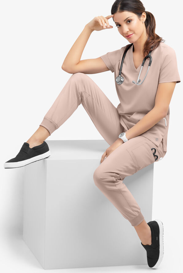 Easy STRETCH Mila Women's 7-Pocket Jogger Scrub Pants - Mocha Meringue - 2