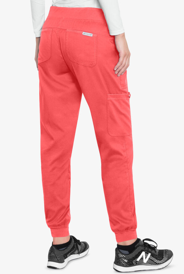 Med Couture Touch Women's 5-Pocket STRETCH Cargo Yoga Jogger Scrub Pants - Coral - 2