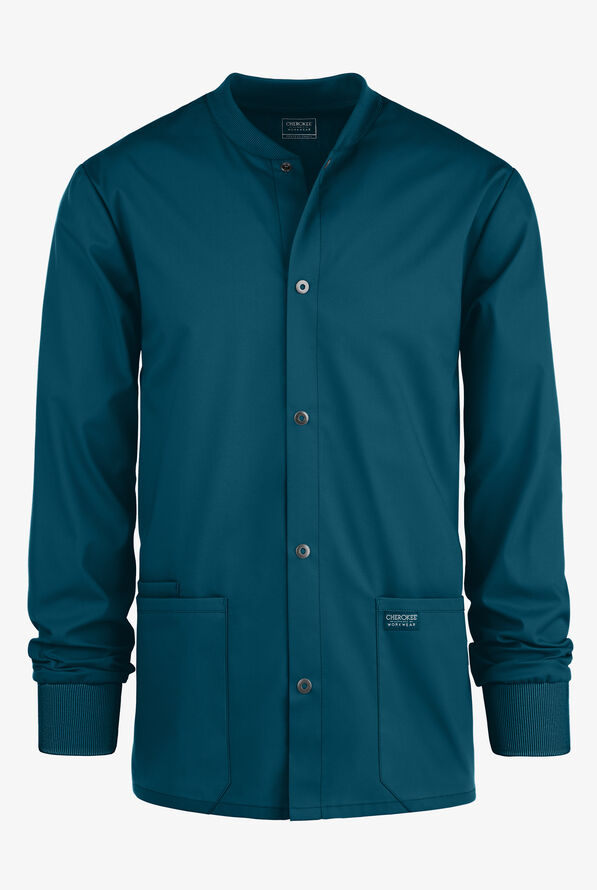 Cherokee Workwear Professionals Men's 3-Pocket STRETCH Snap Front Scrub Jacket - Caribbean Blue - 1