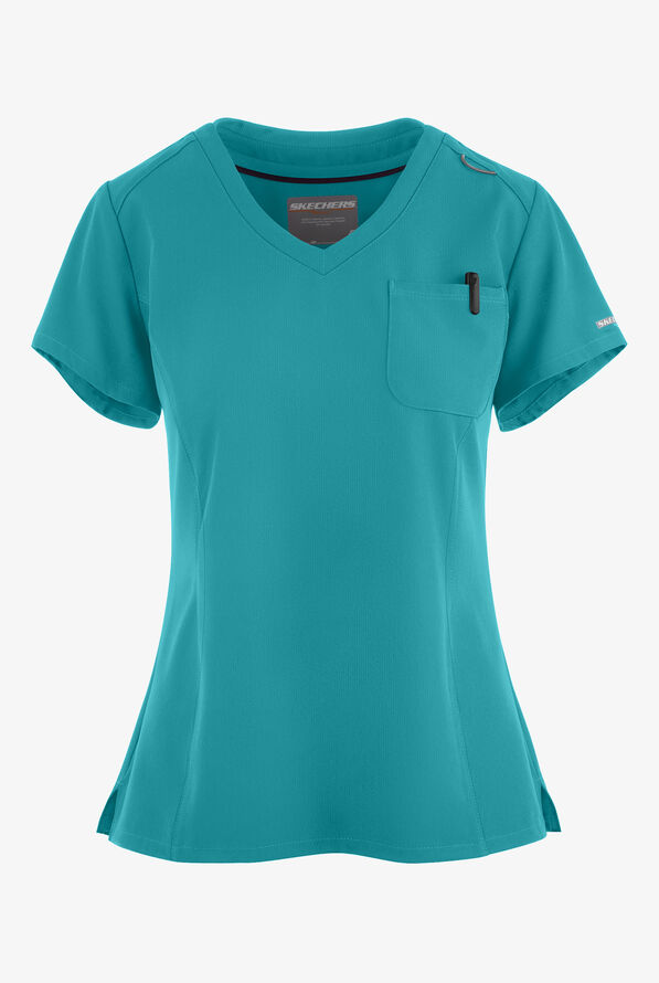 Blusa médica Skechers by Barco Dignity STRETCH con cuello en V y 1 bolsillo para mujer - Teal - 1
