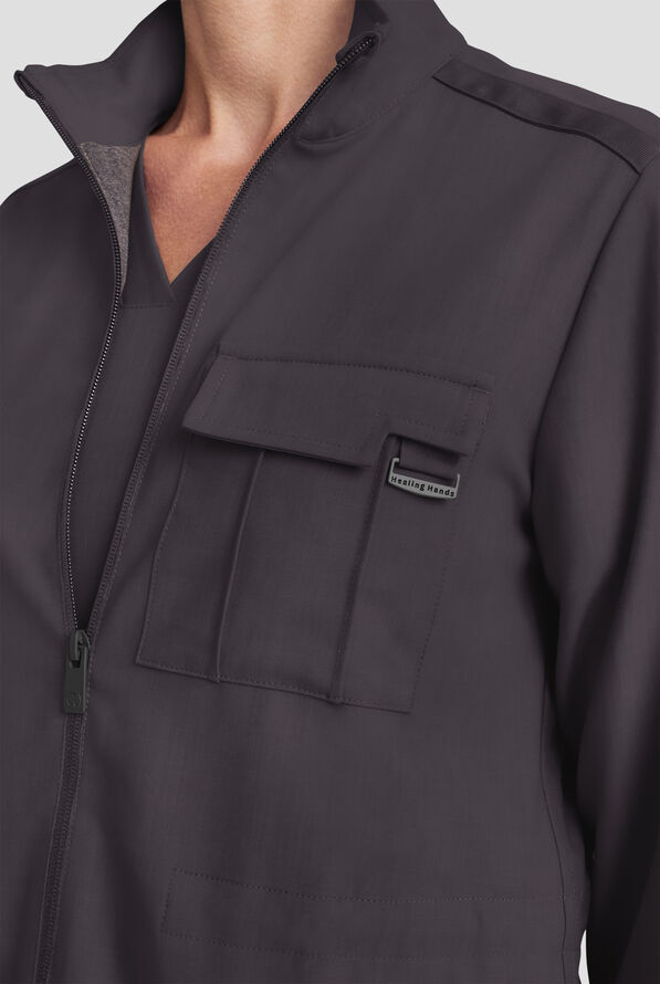 Healing Hands Quest Women's 4-Pocket STRETCH Zip Front Utility Scrub Jacket - Pewter - 4