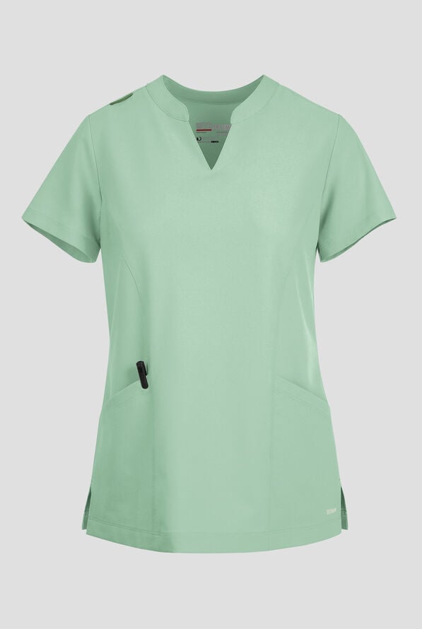 Grey's Anatomy by Barco Evolve STRETCH Sky Women's 2-Pocket Notch Neck Scrub Top - Soft Melon - 1