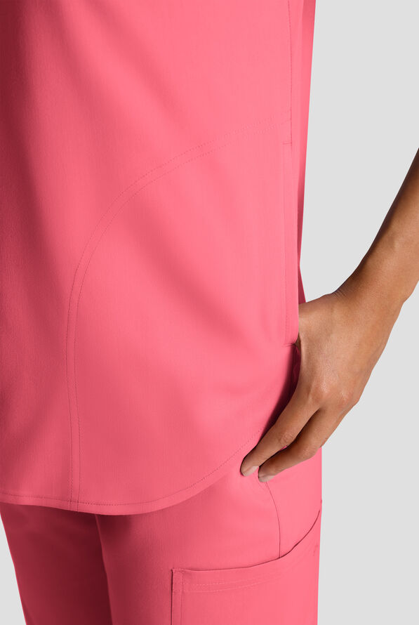 Blusa m&eacute;dica holgada Butter-Soft STRETCH FLXTEK estilo Henley con 2 bolsillos para mujer - Rouge Rose - 5