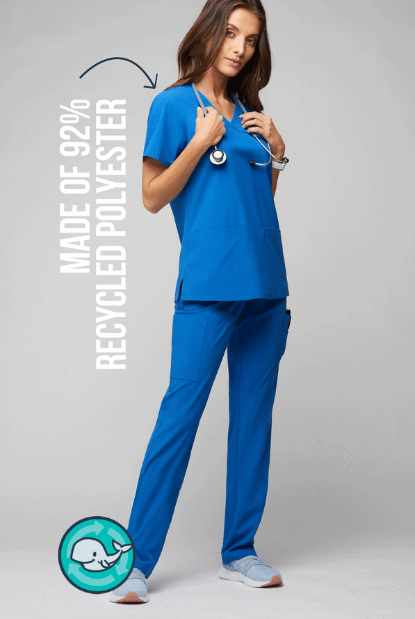 Easy Stretch EcoGrid Ariel Women's 1-Pocket Tuck In/Wear Out Scrub Top - Royal - 8