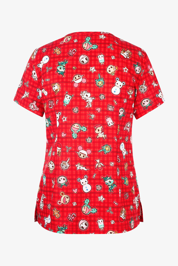 Blusa médica estampada koi Tokidoki Holiday Flanel STRETCH con cuello en V y 2 bolsillos para mujer - null - 2