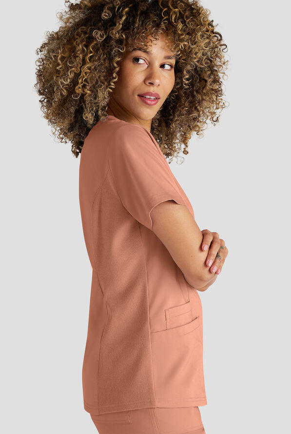 Butter-Soft STRETCH FLXTEK+ Women's 3-Pocket Crew Neck Scrub Top - Terracotta - 4