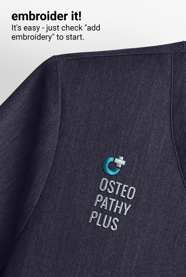 Blusa m&eacute;dica UA Butter-Soft STRETCH estilo cruzado con cuello en V y 3 bolsillos para mujer - Indigo Denim - 3