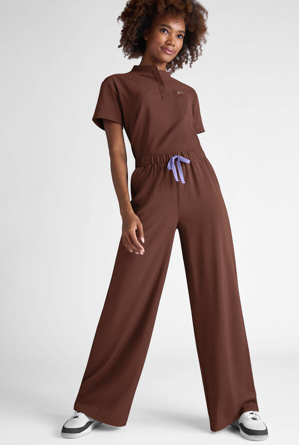 Easy STRETCH Hunter Women's 6-Pocket Relaxed Fit Wide Leg Scrub Pant - Double Espresso - 3