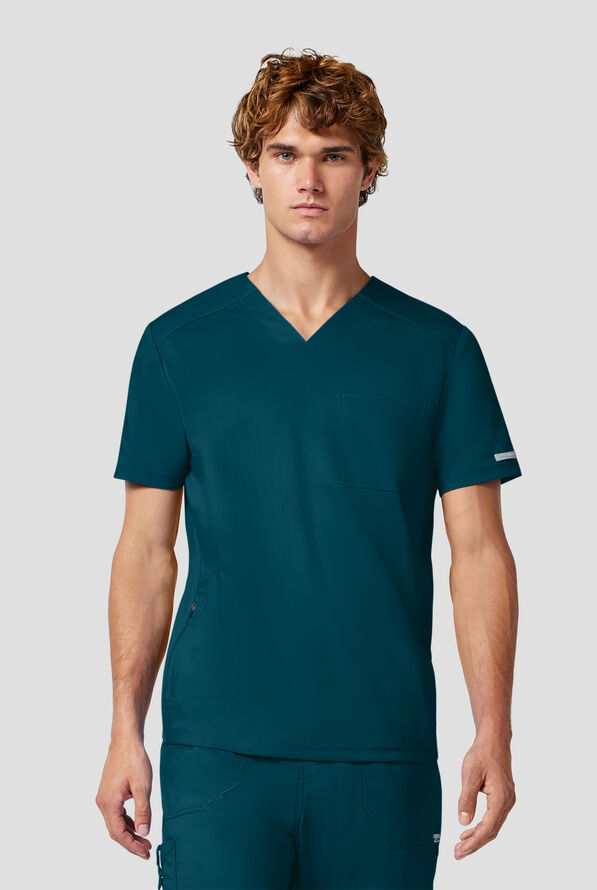 Camisa m&eacute;dica Cherokee Workwear Revolution STRETCH con cuello en V y 2 bolsillos para hombre - Caribbean Blue - 2