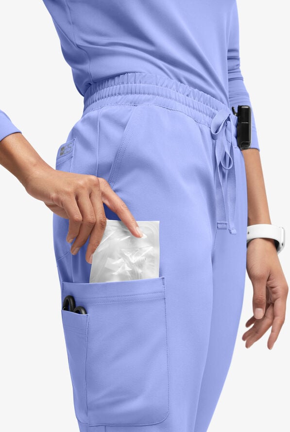 Easy STRETCH Naya Women’s Natural Waist 6-Pocket Straight Leg Scrub Pants - Petite - Ceil Blue - 2