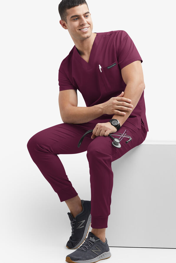 Advantage STRETCH Men's 6-Pocket V-Neck Scrub Top - Wine - 5