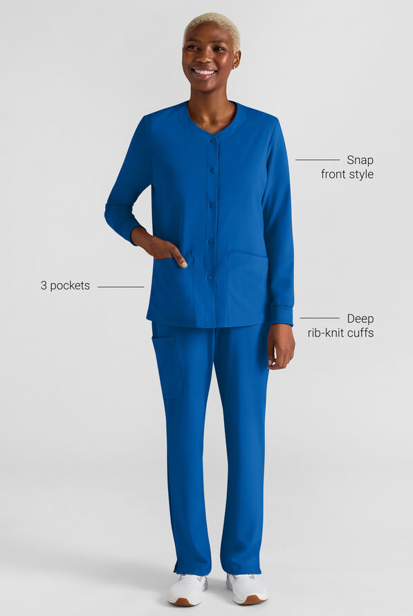 Chaqueta m&eacute;dica Easy STRETCH con botones a presi&oacute;n y 3 bolsillos para mujer - Royal - 3