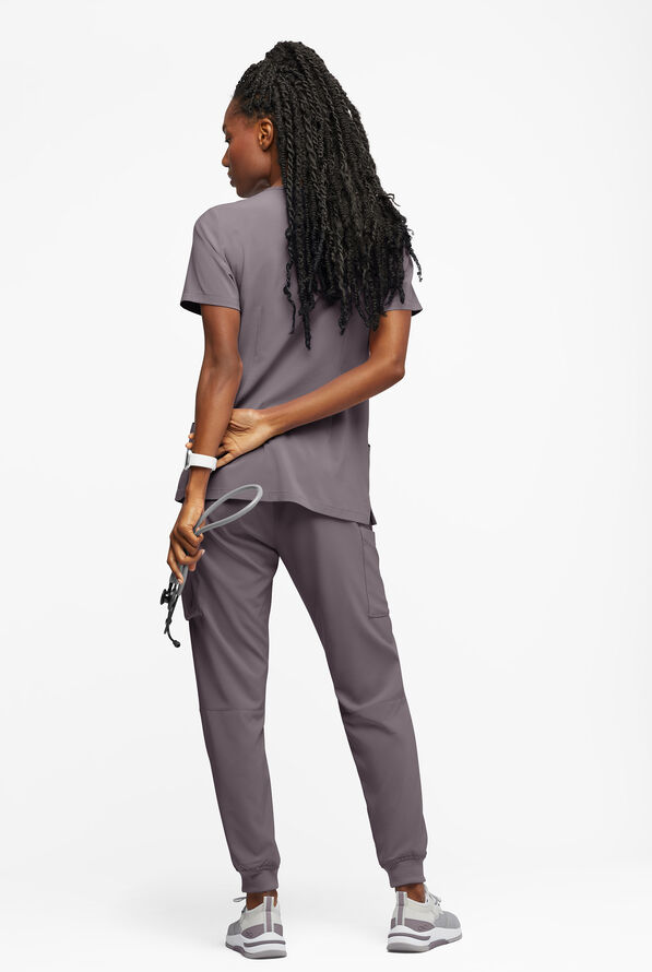 Easy STRETCH Tessa Women's 5-Pocket V-Neck Scrub Top - Grey Stone - 3