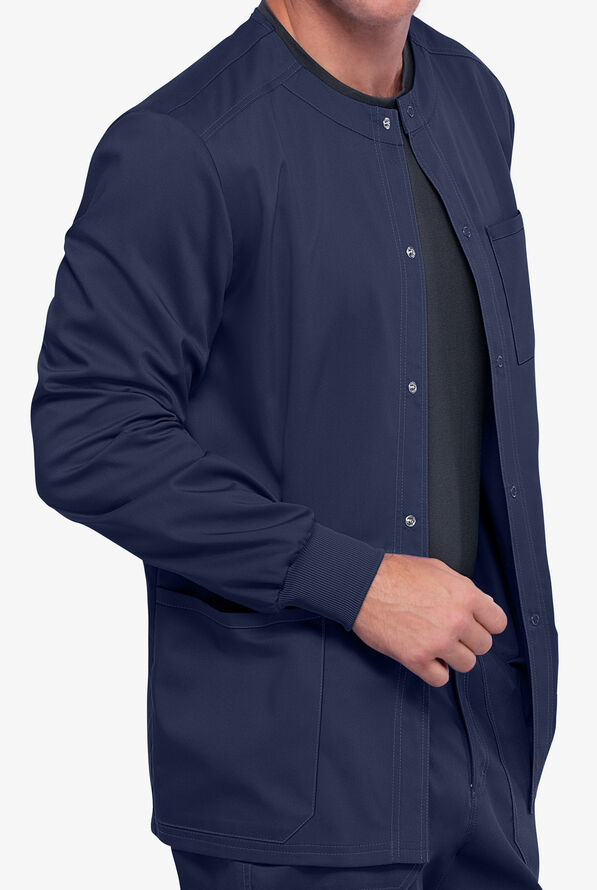 Cherokee Workwear Revolution Men's 3-Pocket STRETCH Snap Front Scrub Jacket - Navy - 4