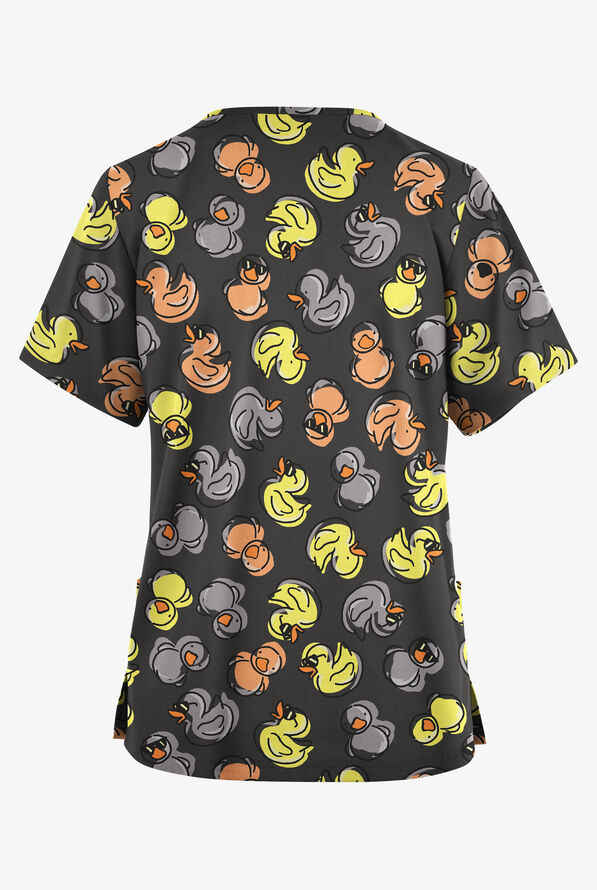 Butter-Soft Originals Lucy Duck Pewter Women's 2-Pocket V-Neck Print Scrub Top - null - 2
