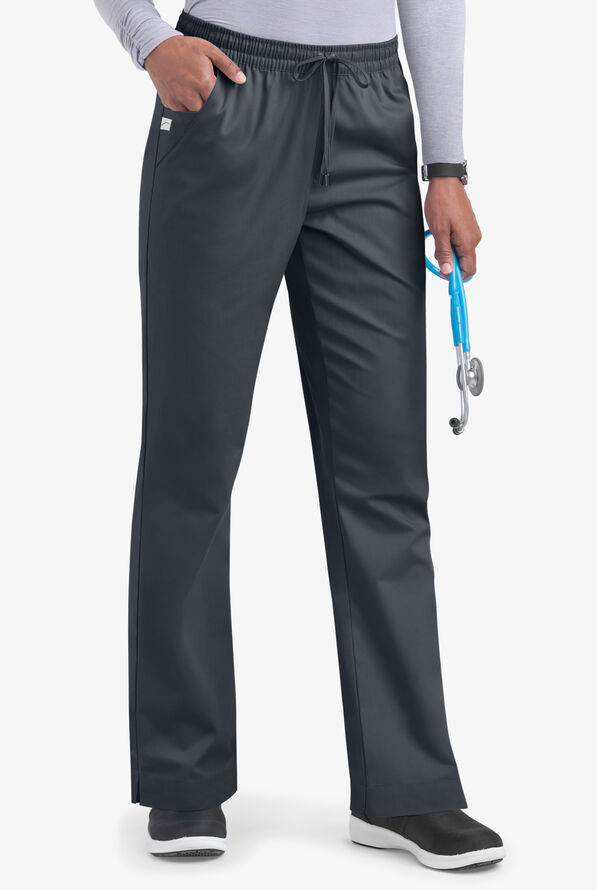 Butter-Soft STRETCH Women's 3-Pocket Elastic Waist Drawstring Scrub Pants - Tall - Pewter - 1