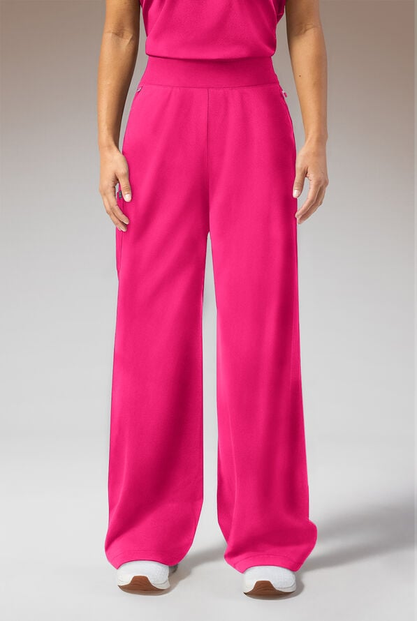 Hypothesis Y-Band Women's 6-Pocket Yoga-Style Knit Waist Wide Leg Scrub Pant - Reactive Pink - 1