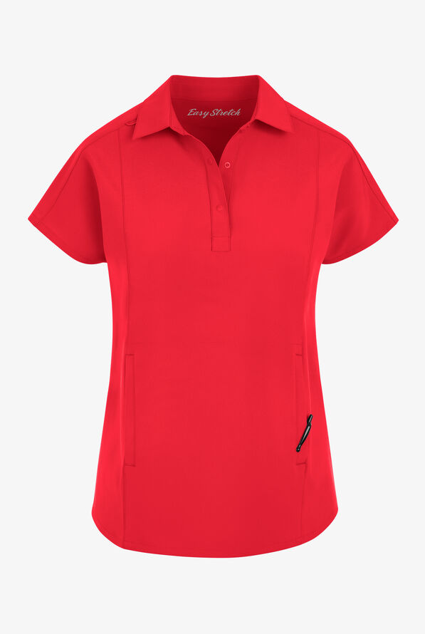 Easy STRETCH LEA Women's 3-Pocket Polo Collar Scrub Top - Atomic Red - 1