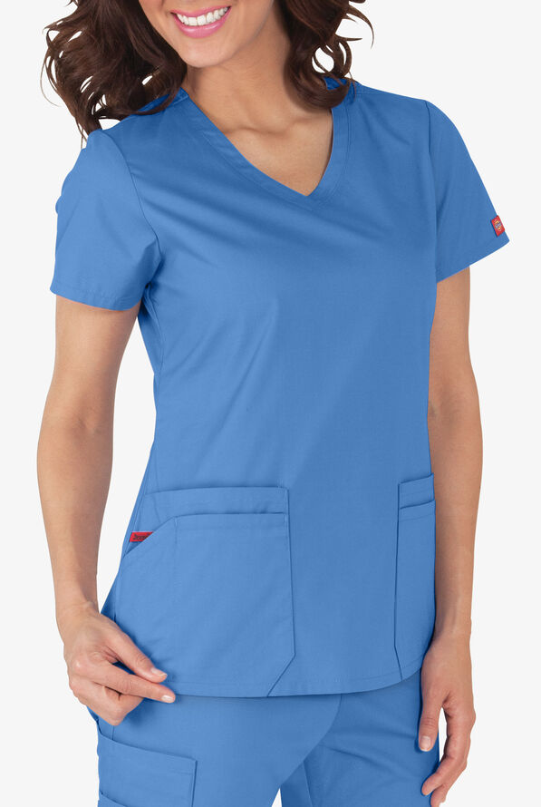 Dickies EDS Signature Women's 6-Pocket Contemporary Fit V-Neck Scrub Top - Ceil Blue - 4