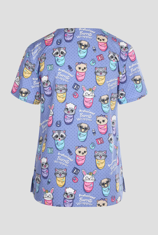 Cherokee Baby Burritos Women's 2-Pocket STRETCH V-Neck Print Scrub Top - null - 2