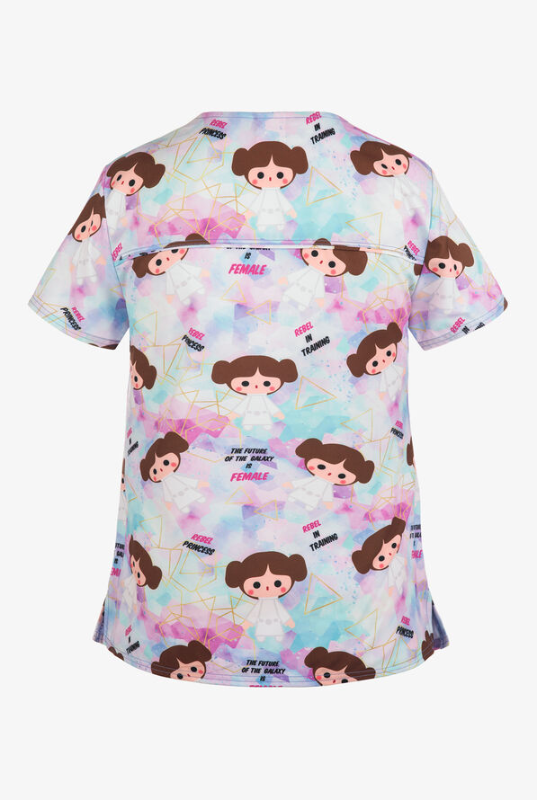 Cherokee Tooniforms Star Wars Rebel Princess Women's 2-Pocket Print Scrub Top - null - 2