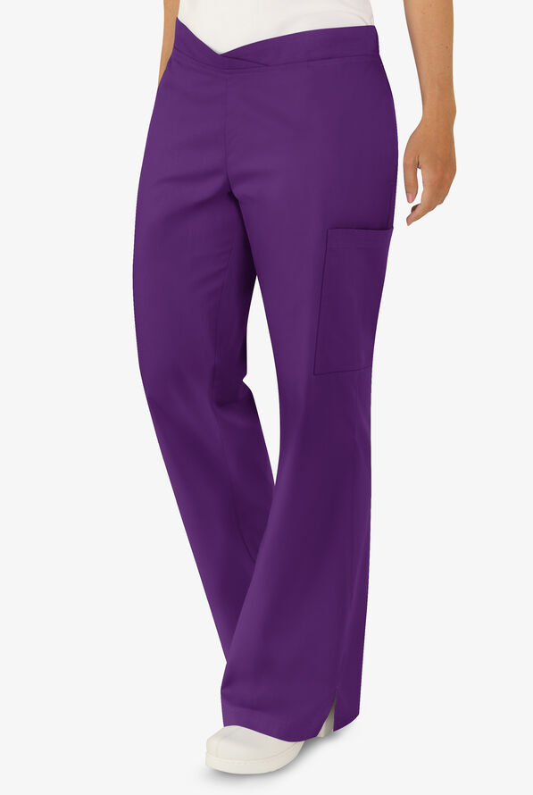 Butter-Soft Core Women's 4-Pocket Front Crossover Waistband Scrub Pants - Tall - Eggplant - 1