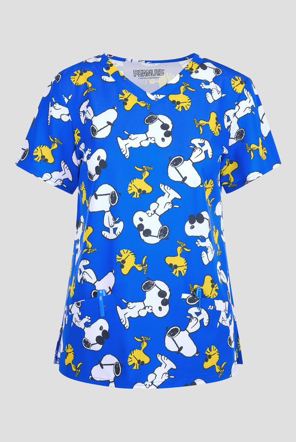 Peanuts Snoopy "Joe Cool" by Funscrubs Women's 2-Pocket STRETCH V-Neck Print Scrub Top - null - 1