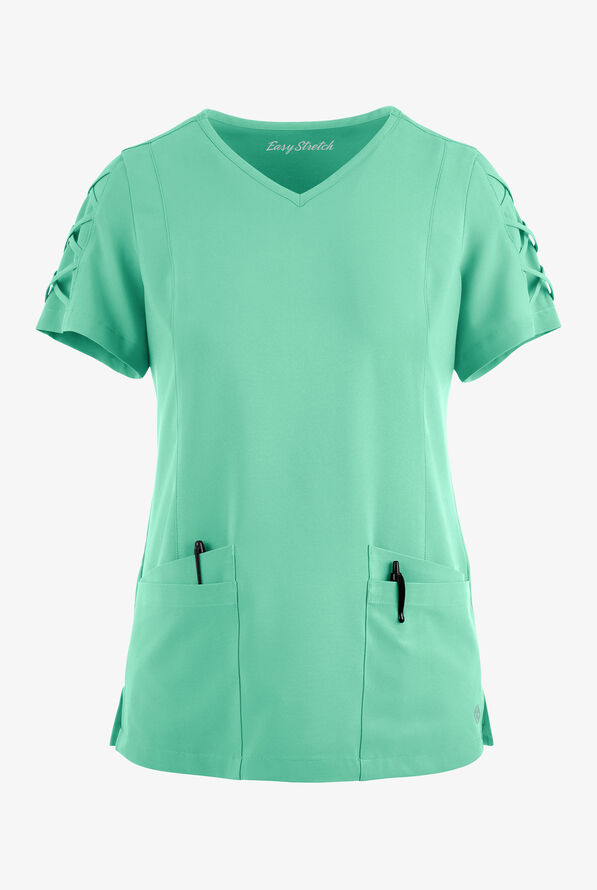 Blusa m&eacute;dica EASY STRETCH Kylie con detalle entrecruzado y 5 bolsillos para mujer - Jade Mint - 1