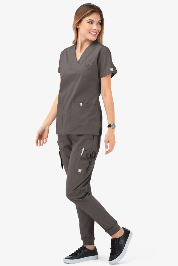 Butter-Soft STRETCH Women's 6-Pocket V-Neck Scrub Top - Cool Grey - 7