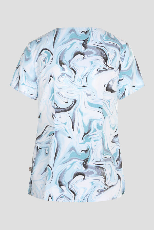 Healing Hands Washed Marble Women's 3-Pocket STRETCH V-Neck Print Scrub Top - null - 2