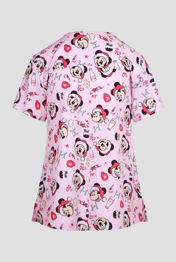 Disney's Mickey Mouse Christmas by Funscrubs Women's 2-Pocket STRETCH V-Neck Print Scrub Top - null - 2
