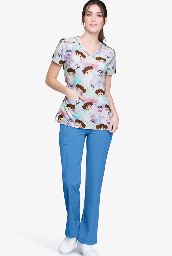 Cherokee Tooniforms Star Wars Rebel Princess Women's 2-Pocket Print Scrub Top - null - 3
