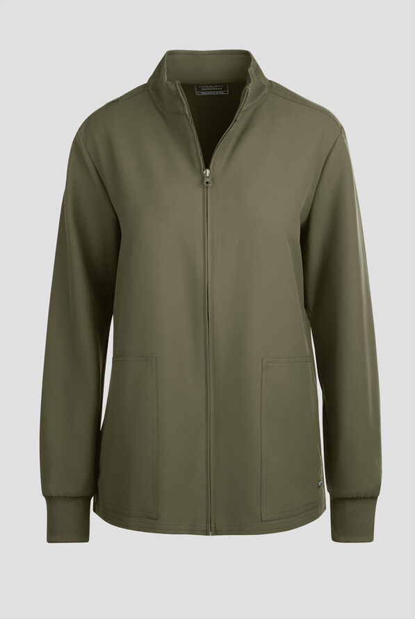 Cherokee Workwear Originals Ultra Women's 2-Pocket Crew Neck Zip Front Scrub Jacket - Olive - 1