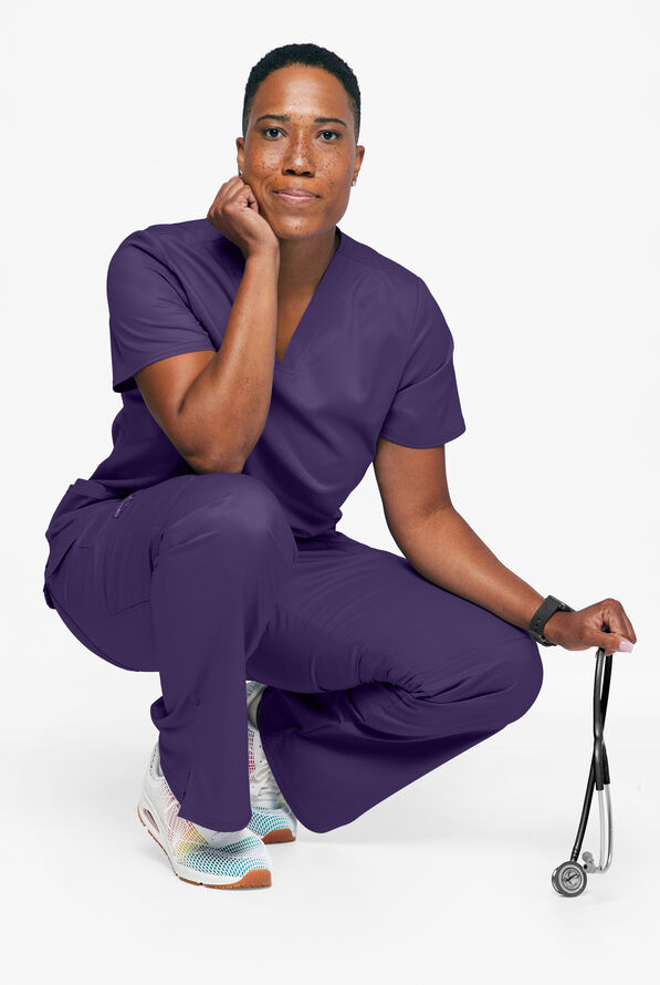 Cherokee Workwear Revolution Women's 3-Pocket STRETCH V-Neck Scrub Top - Grape - 3